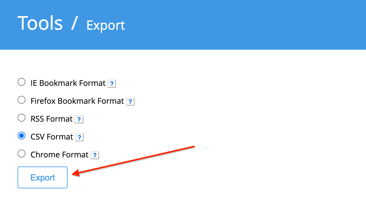 Choose CSV format & export