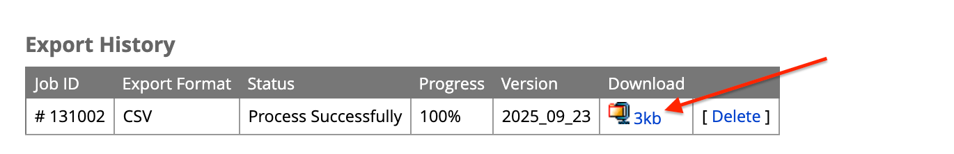 Download from Export History
