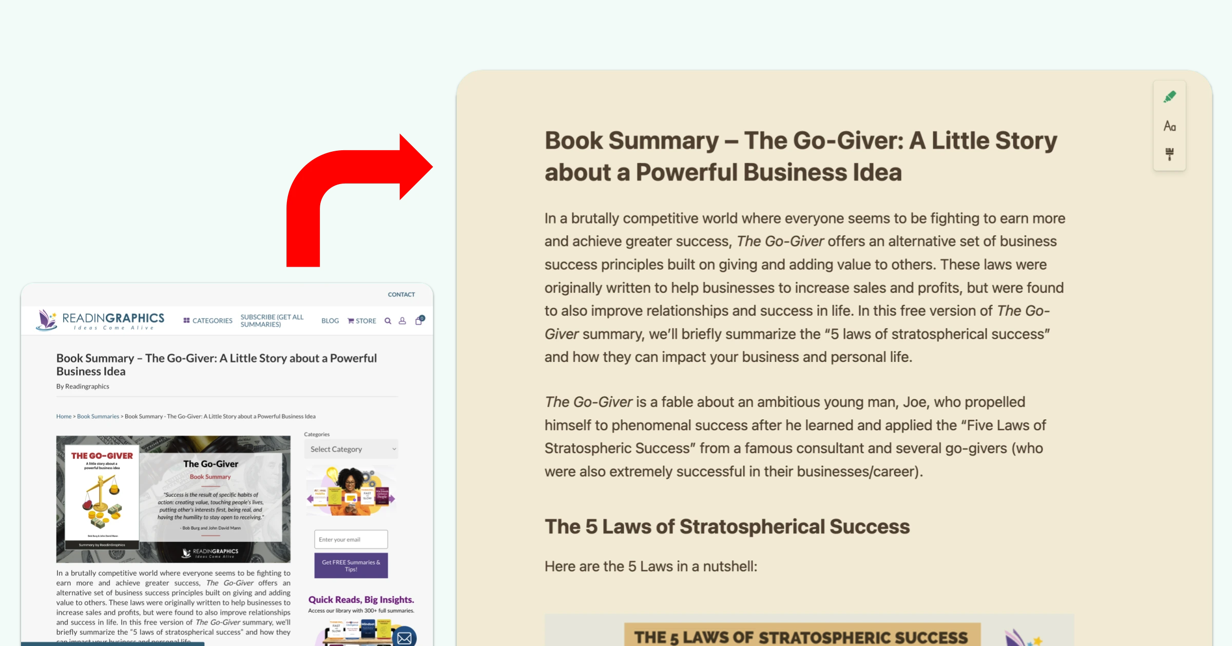 Reader mode screenshot